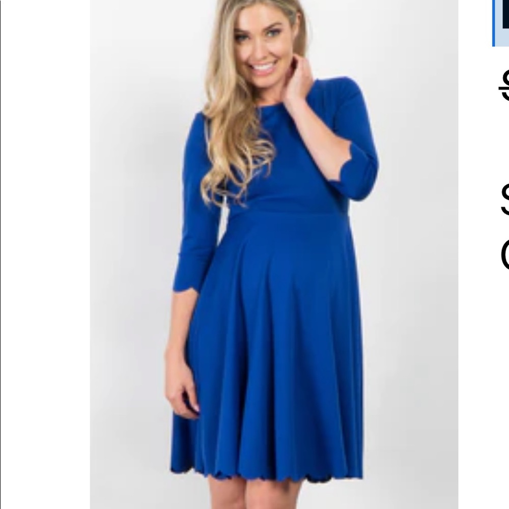NWT Royal Blue Solid Scalloped Hem Maternity Dress
